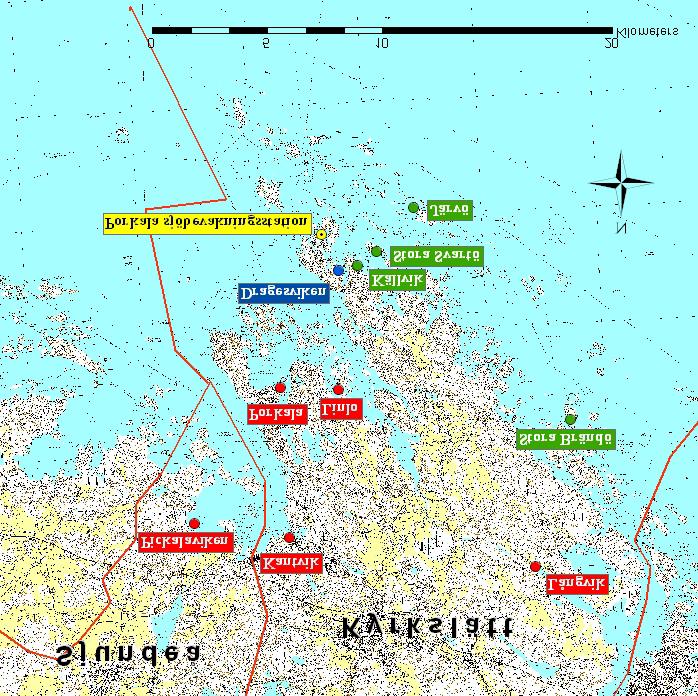 12 Lantmäteriverket 7/MYY/05 Figur 2. Gästhamnar (blå), hemmahamnar (röd) samt utfärdshamnar (grön) i Kyrkslätt och Sjundeå. placerad på yttre ändan av servicebryggan) och annan service.