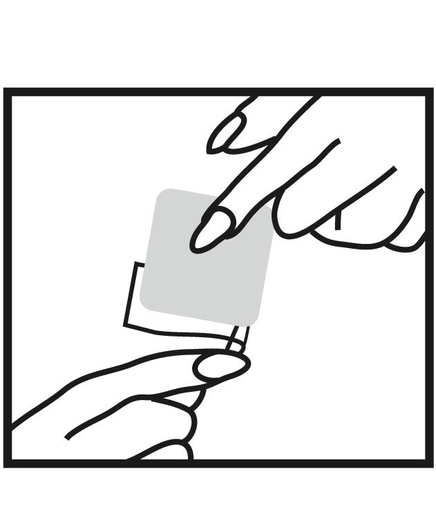 Figur 8: Steg 4: Släng plåstret Så fort du tar av plåstret ska du vika det noga på mitten så att den