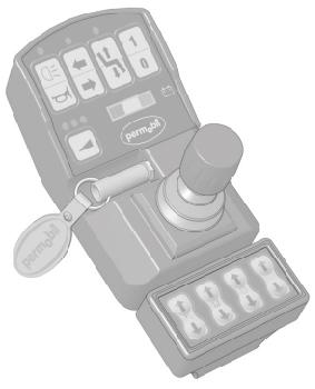 Manöverpanel Joystick Joysticken används för att reglera rullstolens hastighet framåt resp. bakåt, svänga och för att göra inbromsningar.