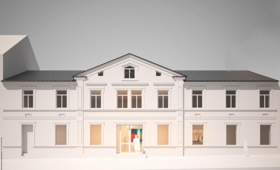 ändamål, bland annat en utvidgning av museet (ABBA The Museum). Foto från Allmänna Gränd mot Djurgårdsvägen med huset från 1880-talet där en tillbyggnad föreslås prövas.