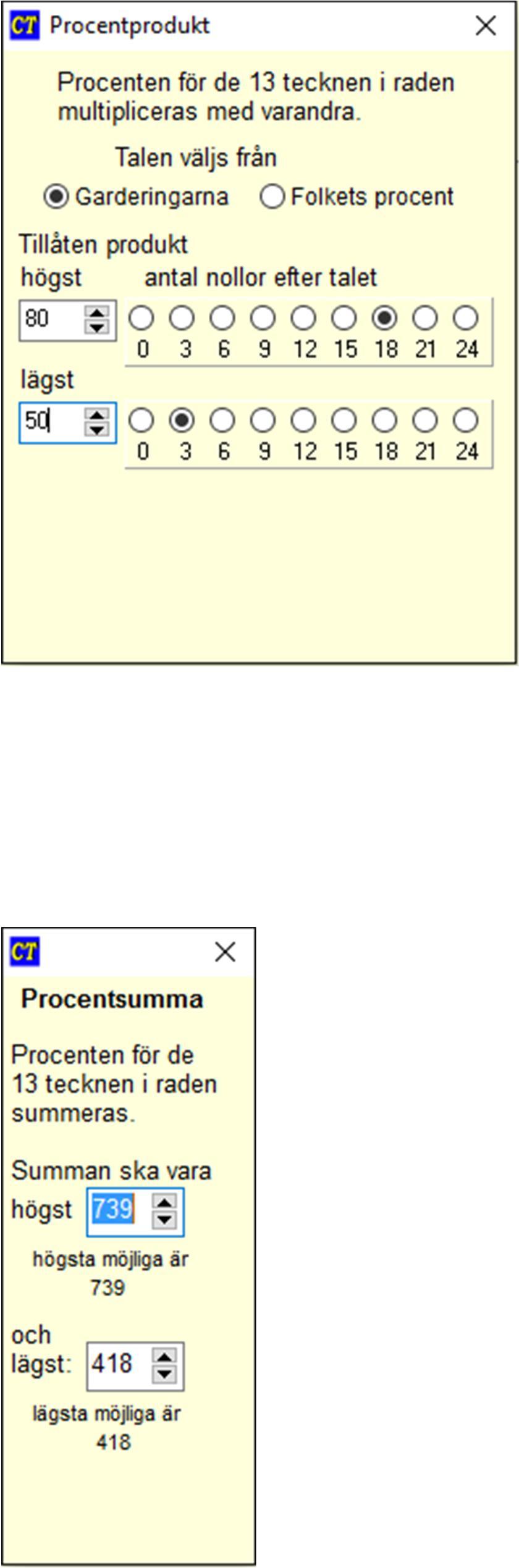 Procentprodukt Procentprodukten för en rad kan beräknas från garderingarna eller från folkets procent.