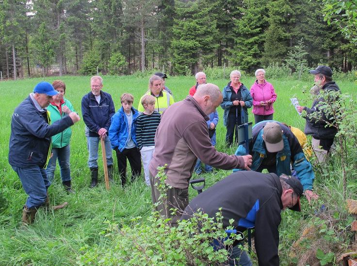 Det var en riktigt skön och behaglig försommarkväll, perfekt för att gjuta fast ett par stolpar med skylt i skogen och för att intaga matsäcken på en vacker plats.