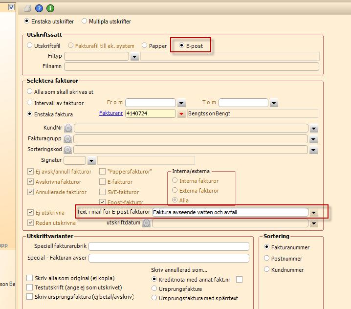Epostfakturan skickas