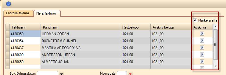 43138 ärende 64422 Betalning > Avskrivning Avskrivning av flera fakturor.