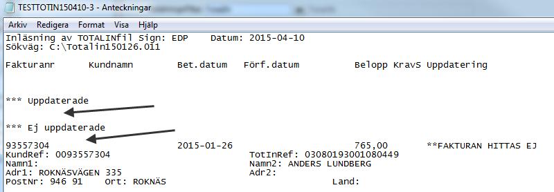 43123 ärende 64750 Betalning > Betalning Skall visas på konferens Kvittenslistan för TotalIN är nu sorterad i uppdaterade betalningar och ej uppdaterade.