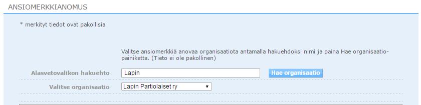 medlemsregistret Kuksa. Alla av Finlands Scouter beviljade tecken kan ansökas via Kuksa, likaså FiSSc tecken. Kårens egna utmärkelser ansöks inte elektroniskt i Kuksa.