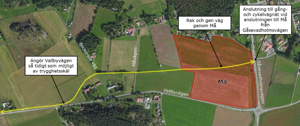 Figur 27. Principskiss över gång- och cykelvägens dragning från Må mot Kungsbacka 3.