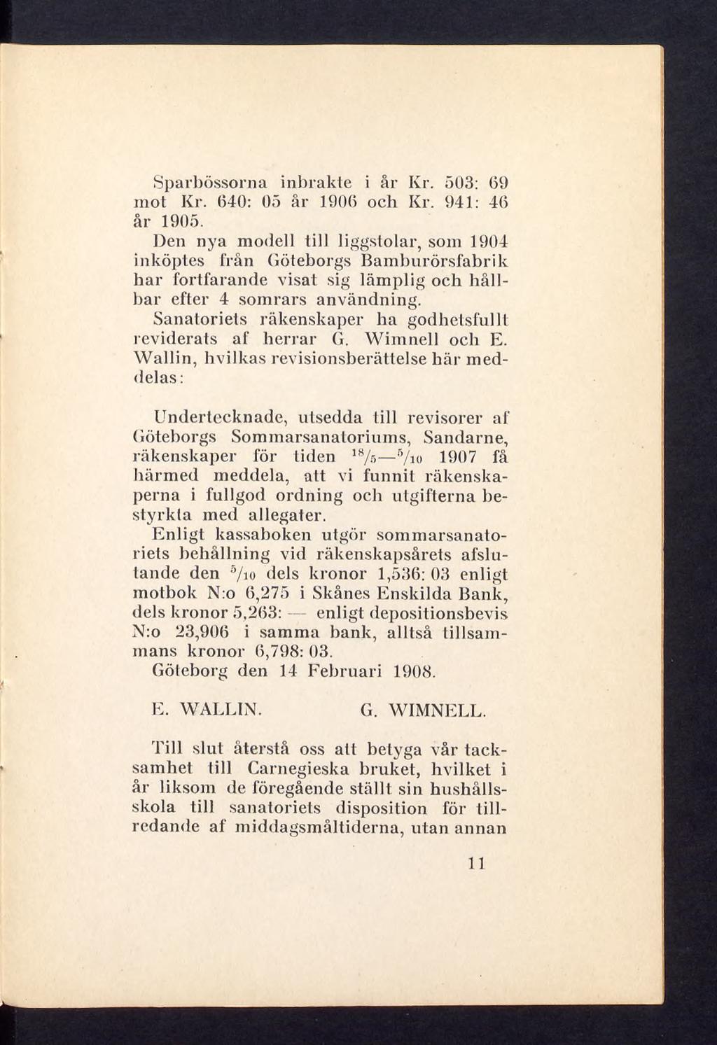 Sparbössorna inbrakte i år Kr. 5U3: 69 mot Kr. 640: 05 år 1906 och Kr. 941: 46 år 1905.