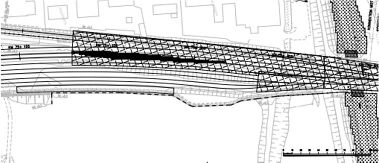 Figur 4-4. Planritning över föreslagen permanent spont. Figur 4-5. Principsektion av föreslagen permanent stödkonstruktion. 4.1.2.