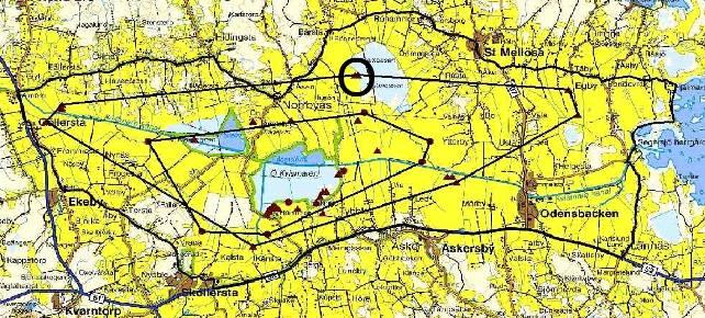 Svart cirkel markerar den plats där utfodring påbörjades 1/7.