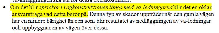 Om det blir sprickor i vägkonstruktionen längs