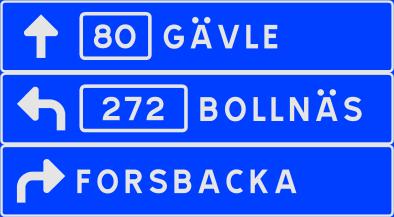 Ledning styrning och reglering Vägmärken F6 tabellvägvisare När märke F6 har använts ska märke F13 avståndstavla sättas upp på anslutande allmänna vägar efter korsningen på landsbygd.