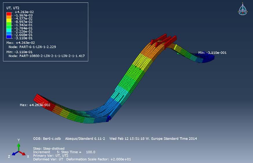 Skalfaktor deformation 20, max fiberspänning 34 MPa. Fig.8.