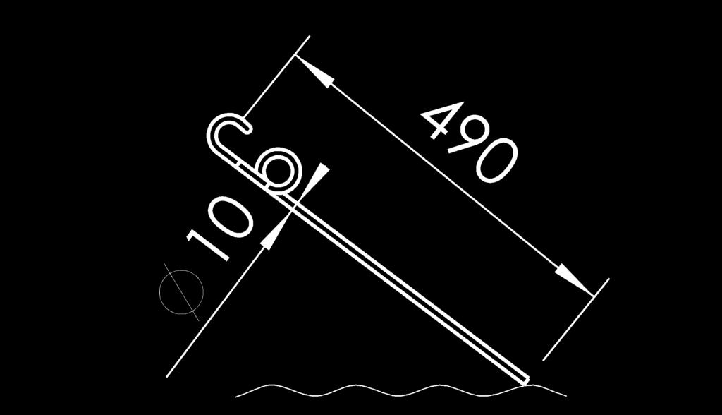 pinne med diameter 10 mm och längd 490 mm.