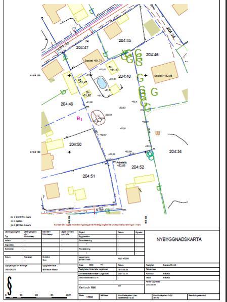 Nybyggnadskarta Inmätta detaljer (byggnader, fastighetsgräns, vegetation mm)