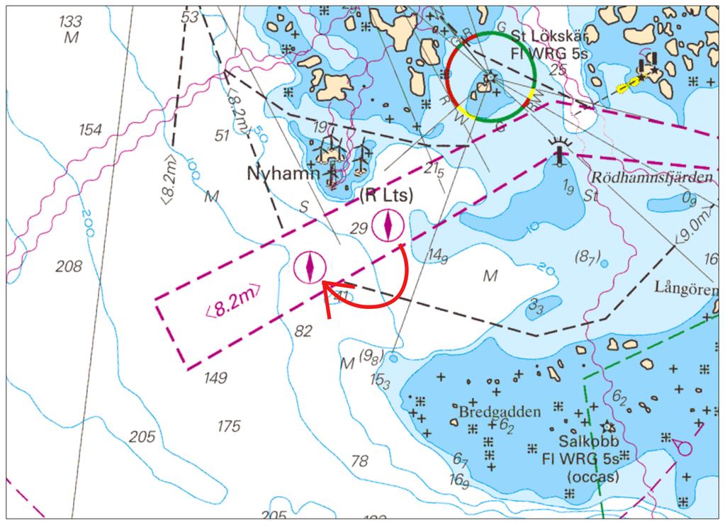 2018-05-24 5 Nr 704 Ålands hav och Skärgårdshavet 13107 Sjökort: 5, 61, 619 Finland. Ålands hav och Skärgårdshavet. S om Mariehamn. Nyhamn. Plats där lots möter flyttad.