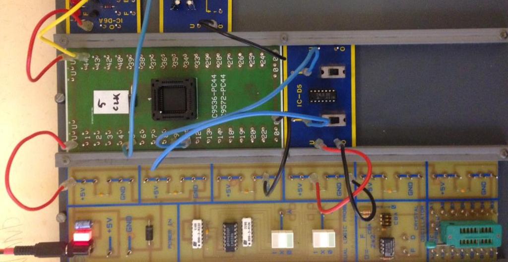 17 Konstruktion med CPLD Rita kretsschema Översätt till VHDL (vhd-fil) Syntes (skapa en jed-fil) passar in (optimerar) kretsen på den aktuella CPLD:n