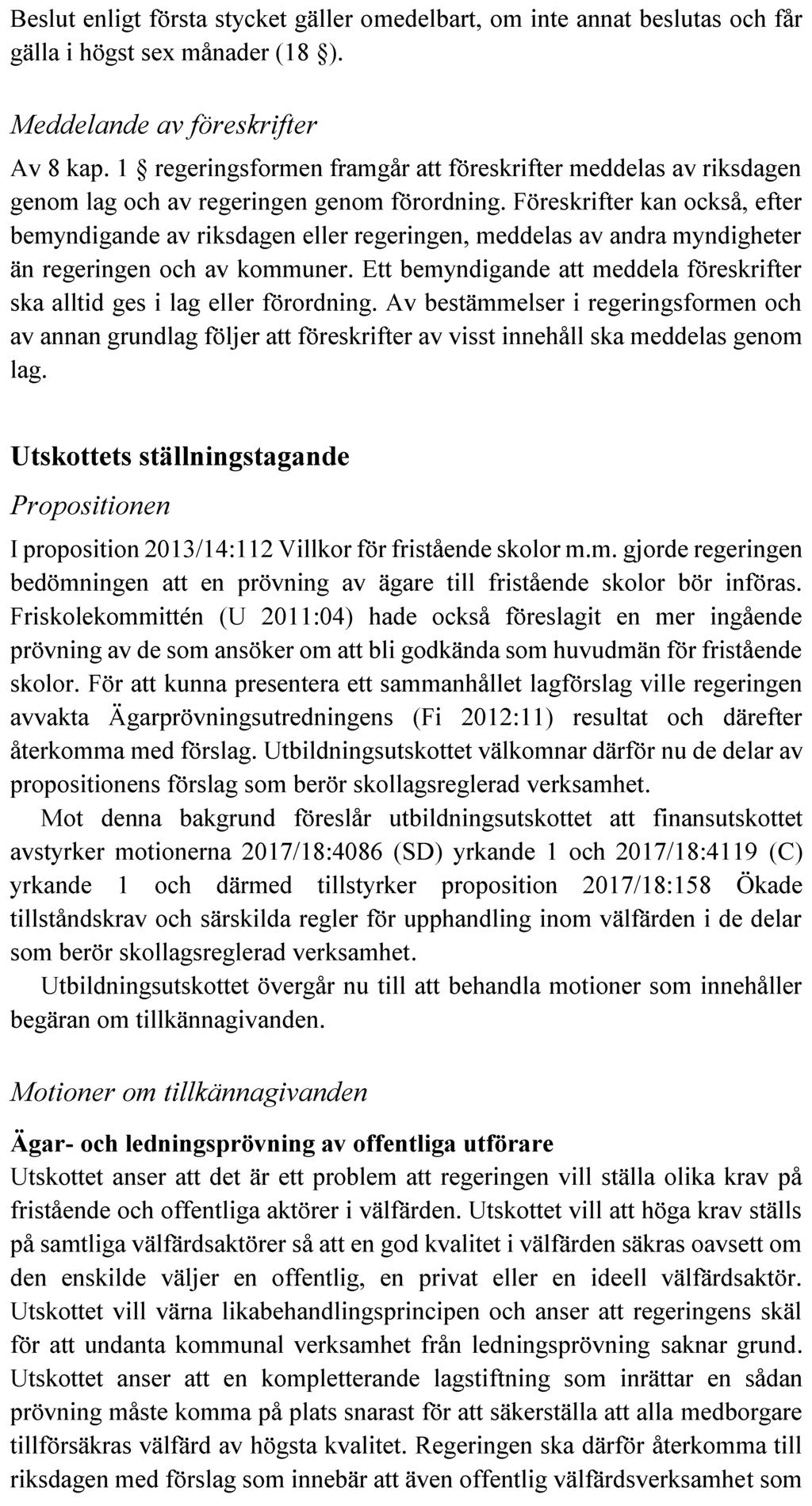 UTBILDNINGSUTSKOTTETS YTTRANDE