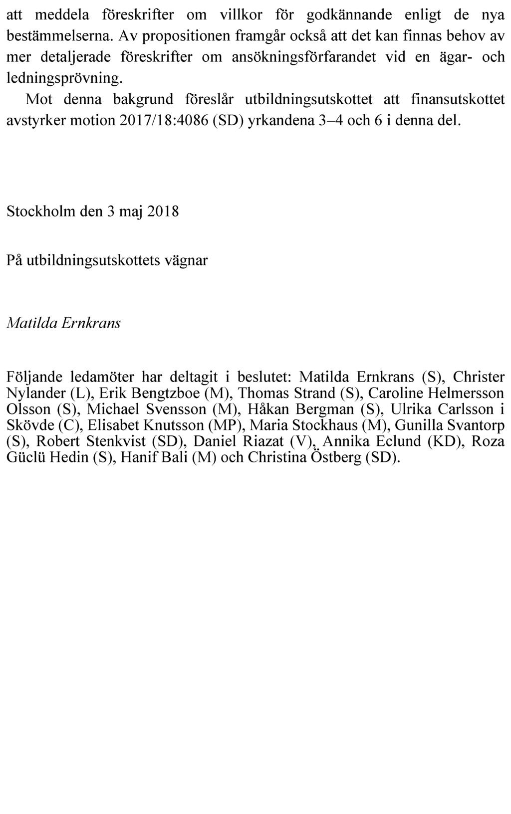 UTBILDNINGSUTSKOTTETS YTTRANDE