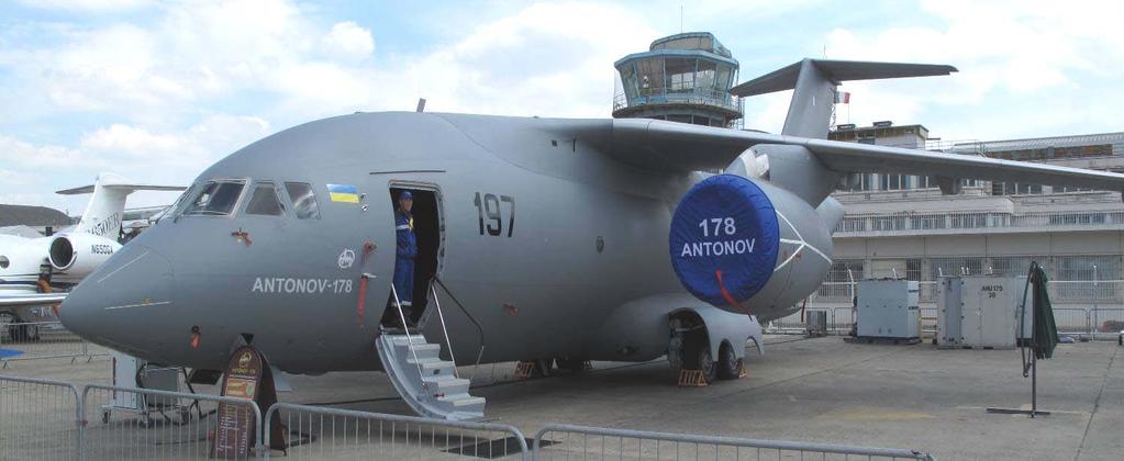 Transportflygplan Antonov An-178 (Ryssland) Trots att Antonov endast genomfört ett fåtal flygningar med det nya transportflygplanet Antonov An-178 valde man att delta i Paris Air Show för att visa