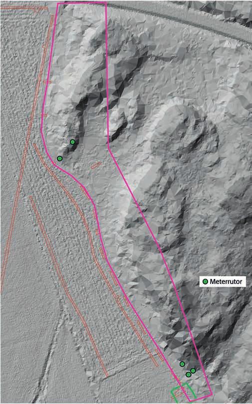 0 100 m Figur 14. Bergspartiets topografi i den östra delen av utredningsområdet.