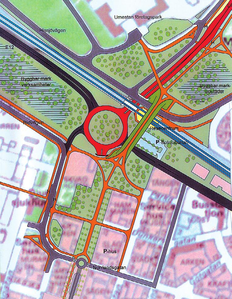 järnvägsstation). Till cirkulationsplatsen ansluts förutom tunneln bland annat även E12 och Hissjövägen. Se vidstående figur.
