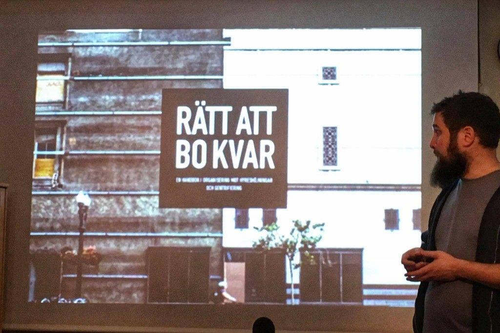 Föreläsning om gentrifiering Mattias Axelsson från föreningen pratade på Ekologisk stadsdel 2.0 om gentrifiering.