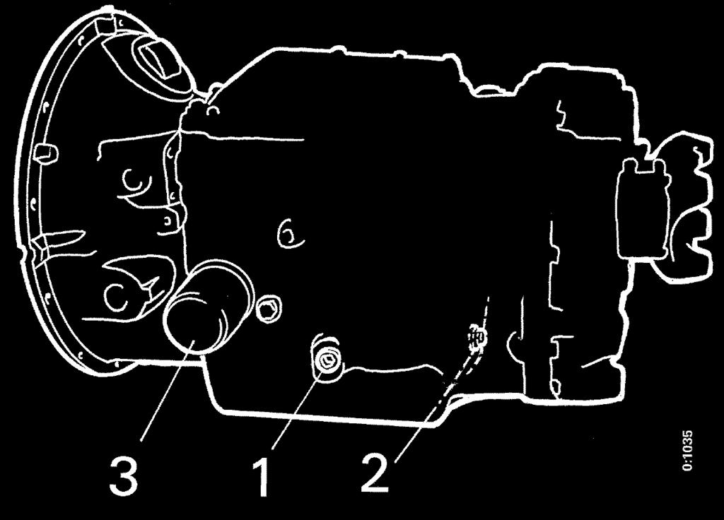 Snabblåsterrängbil 8T Scania P124 6x6, -97 GRUPP 0 ALLMÄNT 10. Fördelningsväxellåda Kontroll av oljenivå 1. Skruva ur proppen 4 bild 44. 2. Kontrollera att oljan når upp till hålet.