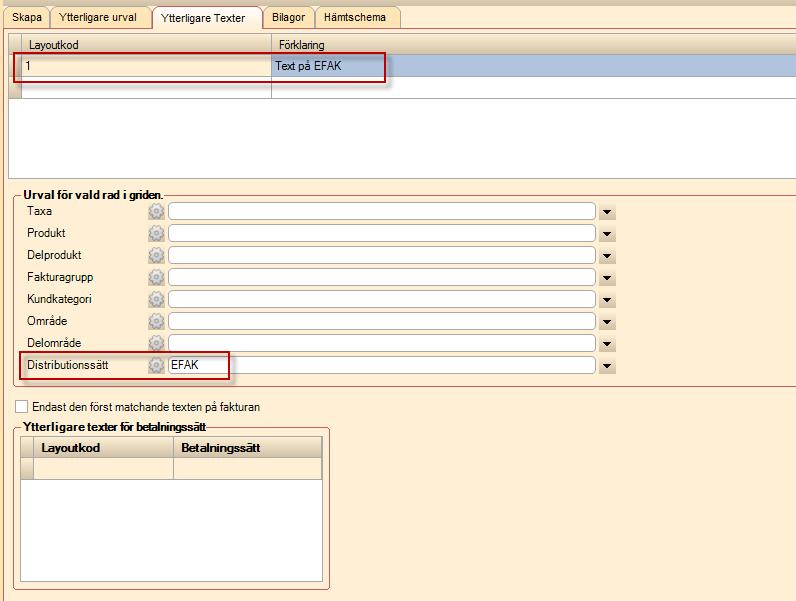 Scrum 37558 ärende 56790 Faktura -> Skapa Faktura Nu finns möjlighet att skriva en separat fakturatext till kunder med distributionssätt EFAK, EPOS och SVEF.