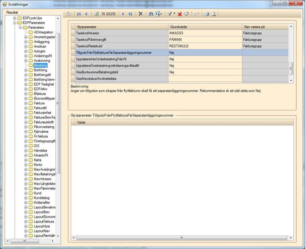 Scrum 37582 ärende 56124 Betalning -> Tillgodo Nu finns en styrparameter som styr ifall