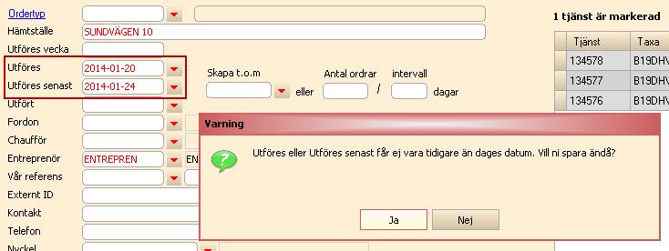 Scrum 37550 ärende 51829 Renhållning -> RH order Nu får man upp en varning när man försöker spara