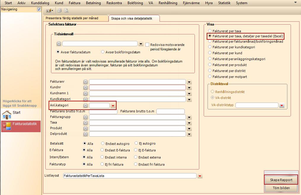 Scrum 37572 ärende 36476 Statistik -> Statistik Fakturering Nu finns fältet Anl.