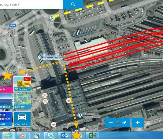 Fig: Nya norra säcken och riktningar för resande till lokal kollektivtrafik (Nordstan och Drottningtorget) Som synes ligger norra säcken mer strategiskt placerad än Västlänkens