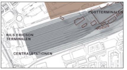 Om Gbg C skrevs det i Järnvägsutredningen/12/: Med Västlänken kan bangården minskas från dagens 16 spår till åtta spår med en reserv om ytterligare fyra spår för framtida behov av eventuell