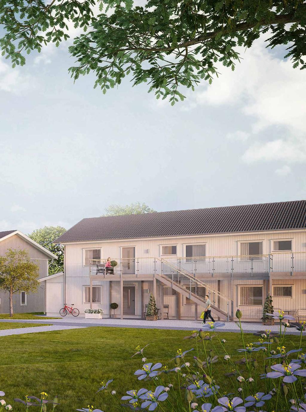 Område i full blom Varmt välkommen till Adamstorp i Ljungsbro, här uppför Borohus 60 bostäder i sex huskroppar åt Brf Adamstorp.