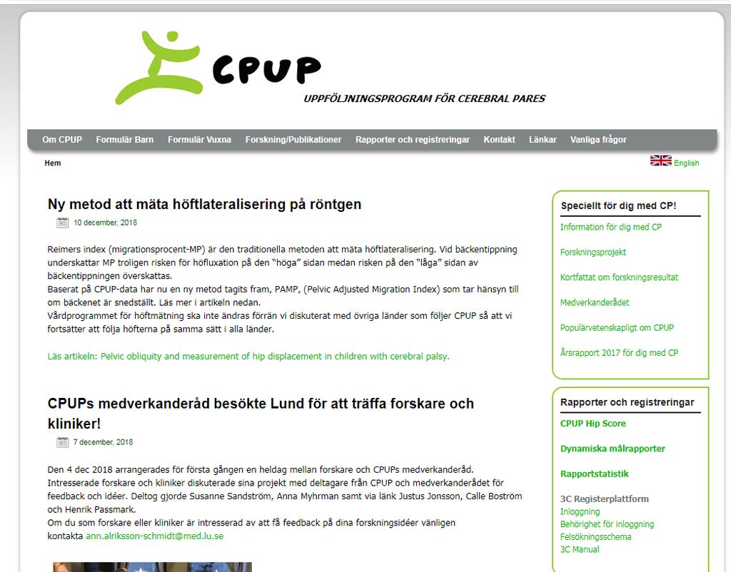 1. INLOGGNING 1. Gå in på CPUP-hemsidan www.cpup.se 2. Tryck på Inloggning" under "3C-Registerplattform 3. Skriv ditt användarnamn och lösenord.
