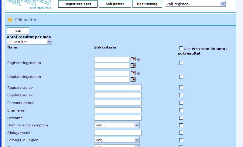 I den högra kolumnen markerar du vilka uppgifter du vill söka efter.