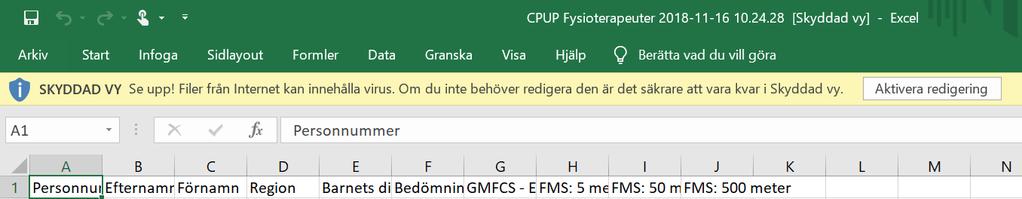 (Vad heter sista kolumnen (t.ex. AC) och vad heter sista raden (t. ex. 350) a. Sätt pekaren på cell AC:1 och dra snett ner till A:350. b.