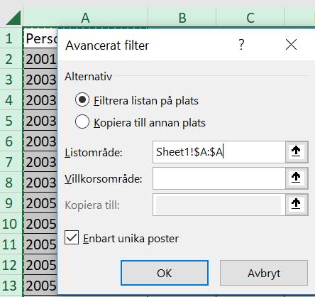 II. TIPS vid stora datamängder: Om filen du arbetar med är mycket stor kan du behöva göra några moment till: Om du går till menyflik Visa kan du där under Fönster klicka på Dela.