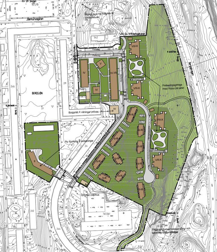 Figur 2 Område för ny detaljplan 1. Undersökningsområdet är markerat med röd oval. Någon förorenande verksamhet har inte identifierats inom området.