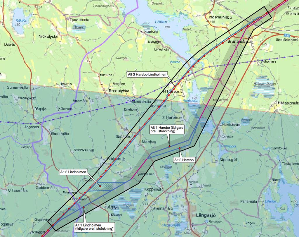 14 ALTERNATIV 3 (PARALLELLGÅNG) OCH TOTAL STRÄCKA I NY LED- NINGSGATA Nedan ges en jämförande beskrivning och bedömning mellan alternativ 3, parallellgång med befintlig 400 kv-ledning, och den totala