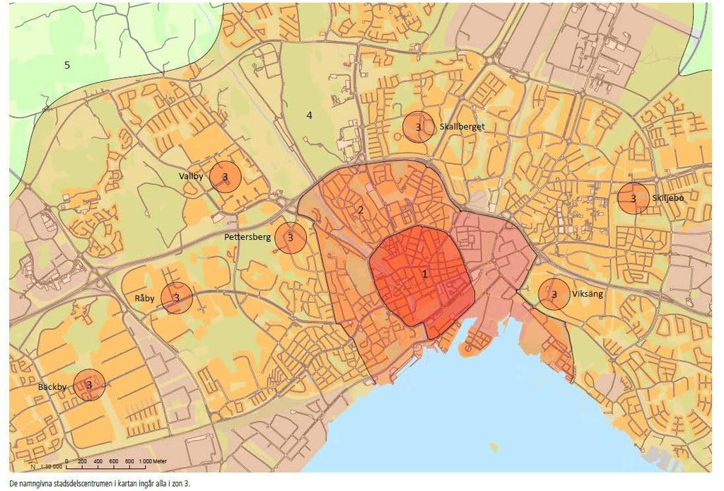 9 Detaljerad zonkarta ur Riktlinjer för parkering i Västerås bilaga 3.