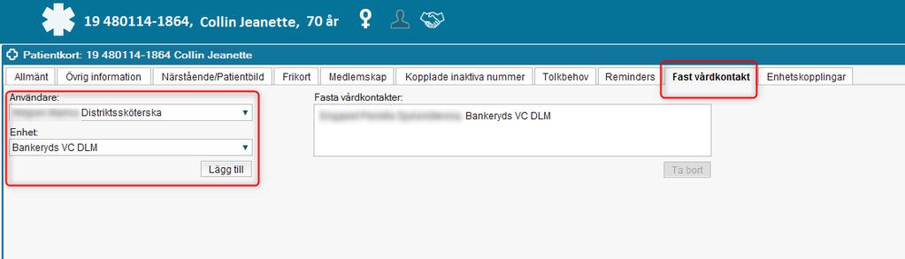 5. Fliken Enhetskopplingar Fliken Enhetskopplingar används för att hantera en patients olika kopplingar till kommunenheter i Link, t.ex. hemsjukvård, biståndsenhet m.fl.