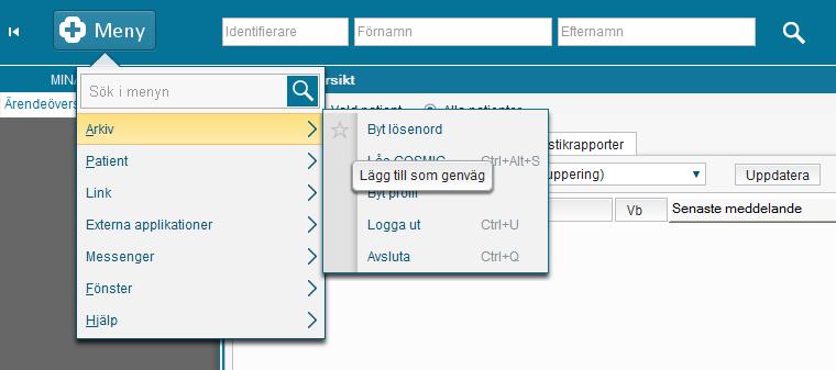 Bild 3 Byt lösenord via menyknappen 2018-11-25 2 3(14) Lägg till genväg (se punkt 1.5 nedan) genom att markera stjärnan framför Byt lösenord.