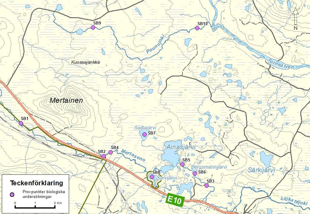 SVA69 Uppströms planerad utsläppspunkt Mertainen SVA87* Nedströms planerad utsläppspunkt Mertainen SEP54 Utsläppspunkt Mertainen SVA76 Nedströms planerad utsläppspunkt Mertainen SVA55** Liukattijoki