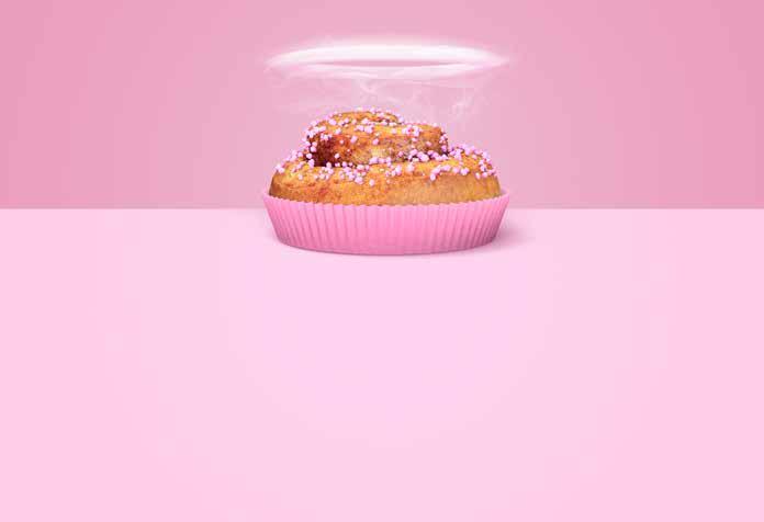 KANELBULLE PINK (100 g) Art nr 200429 (tillfälligt artikelnr) I kartongen bipackas rosa bullformar och rosa pärlsocker.