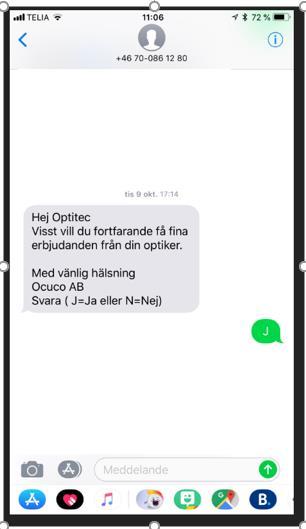 Kunden svars registreras i GDPR historiken, är svaret: J, skapas