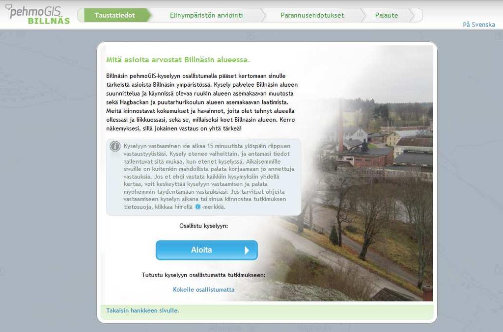 För genomförandet av enkäten svarade SoftGIS-forskningsgruppen vid Forsknings-ochutbildningscentalenför samhällsplaneringvidaaltouniversiteteti samråd med Finnish Consulting Group.