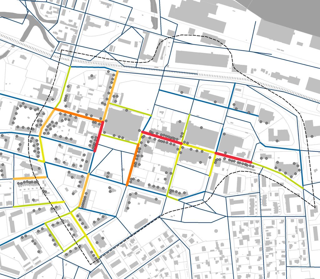AKTIVA FASADER KARTA: ENTRÉTÄTHET Entréer per 0 m gata > 11 9-11 7-9 5-7 3-5 1-3 Inga entréer Malmg Kungs Myrgatan Forskning visar att fasadens utformning och detaljrikedom hänger samman med