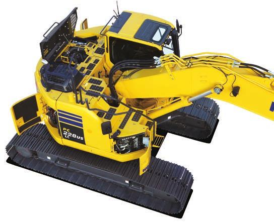 Enkelt underhåll Optimal underhållsplanering Komatsu har konstruerat PC228USLC-10 med fokusering på lättåtkomliga servicepunkter.